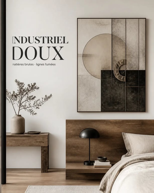 Tableau industriel dans une entrée ou une chambre au style doux et équilibré