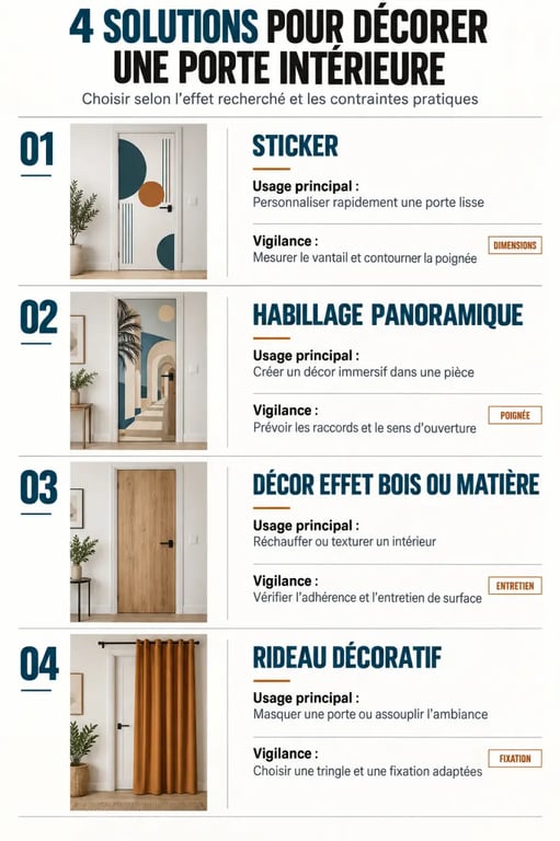 Infographie comparative des solutions de décoration porte intérieure