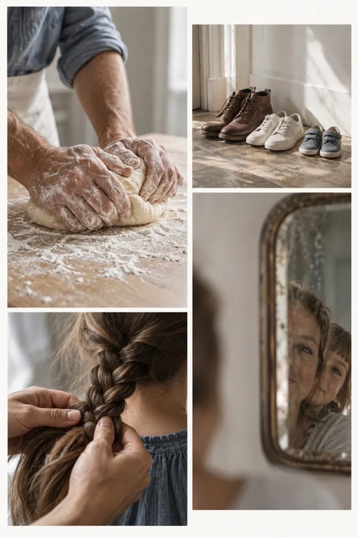 Photo originale composée de détails du quotidien familial et de gros plans sensibles