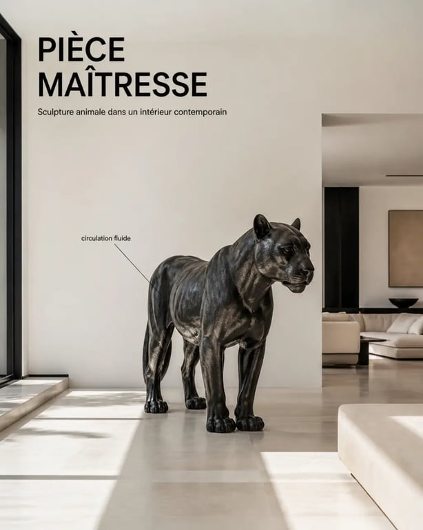Animaux décoration intérieure : grande statue animalière en pièce maîtresse dans un salon
