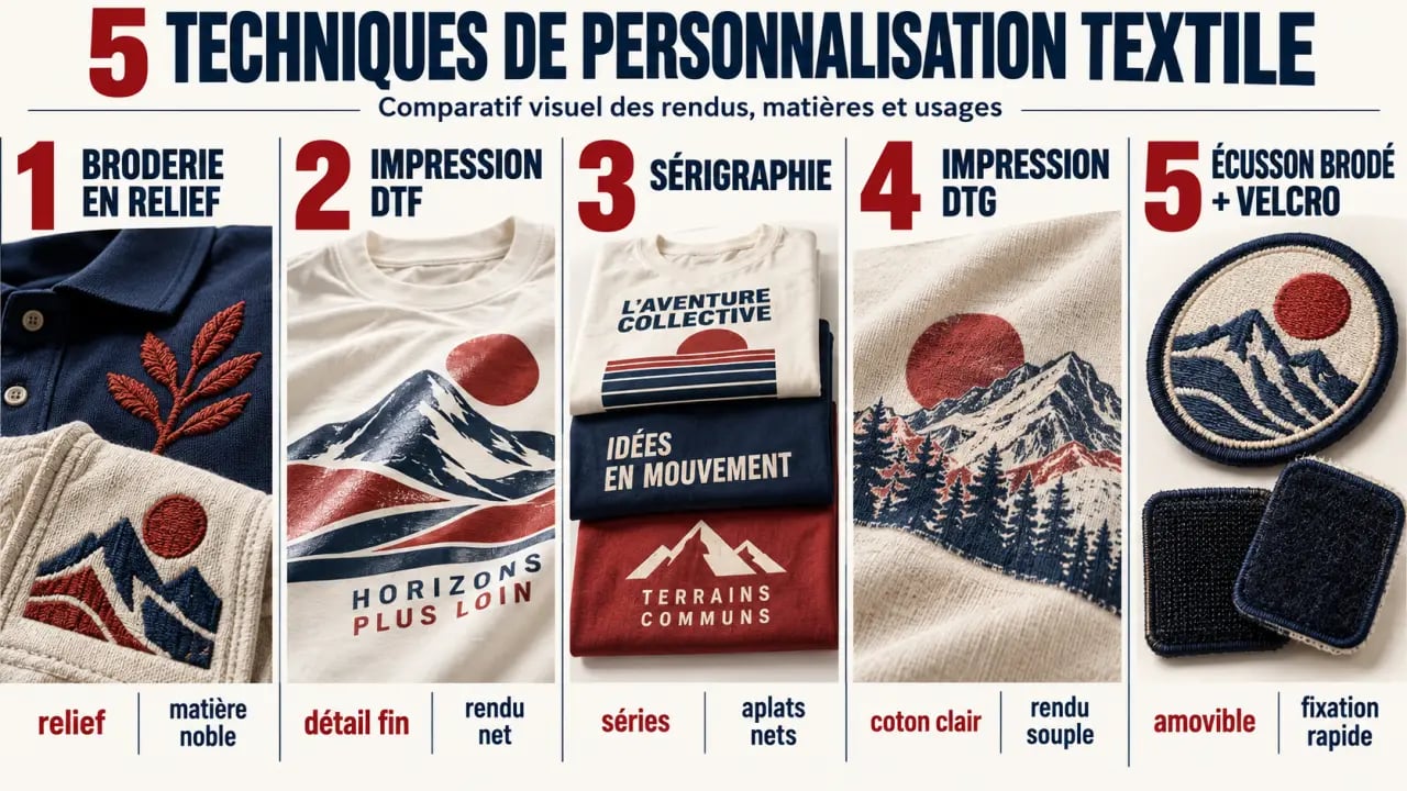 Pop art design : impression textile et broderie, avec échantillons de broderie, DTF, sérigraphie, DTG et écusson
