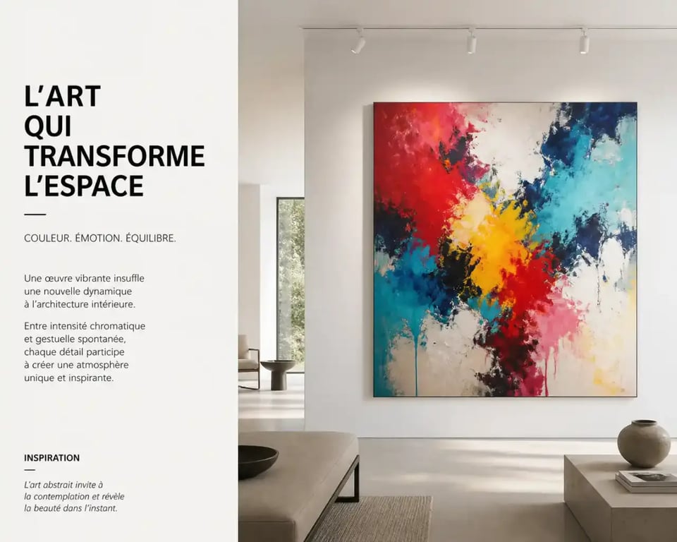 Intérieur minimaliste avec un artwork colorful abstrait pour une décoration moderne