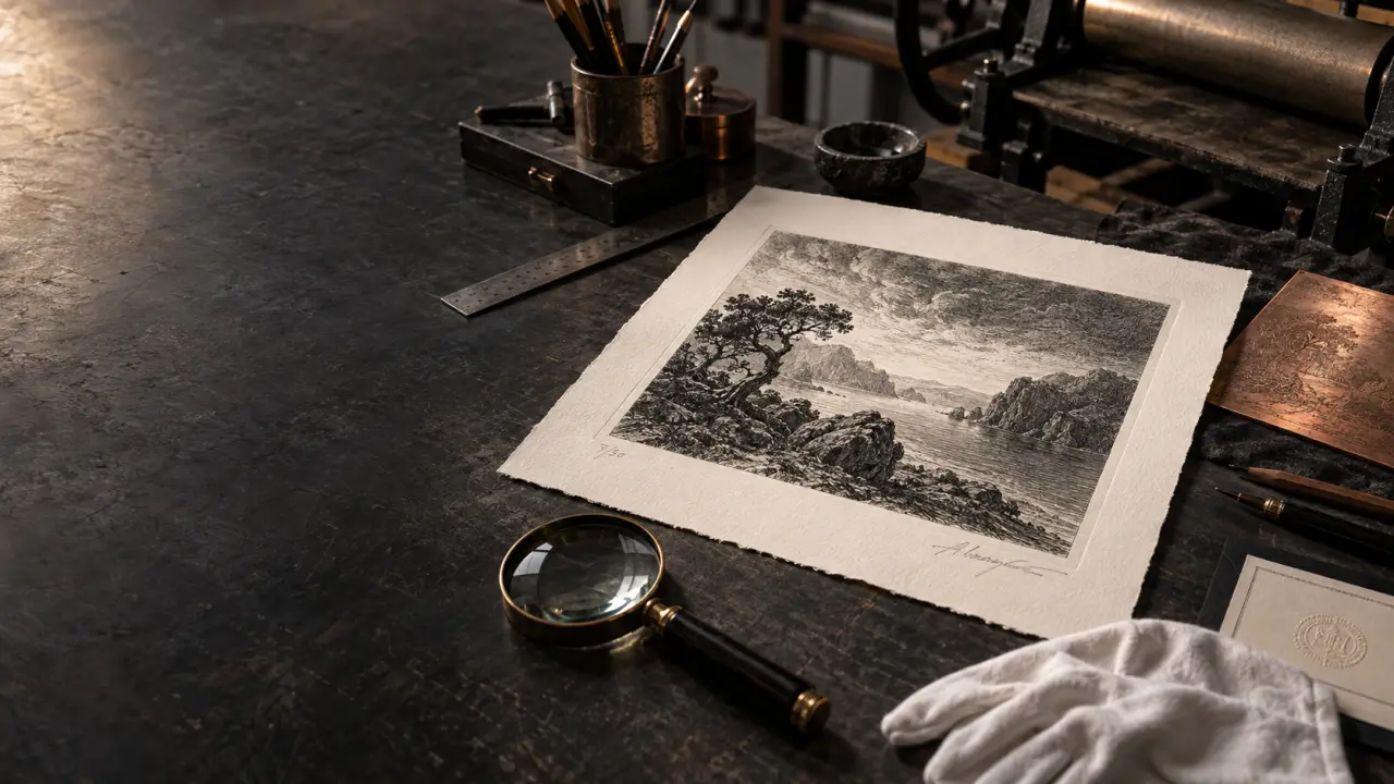 Presse à graver et estampe contemporaine fraîchement imprimée dans un atelier