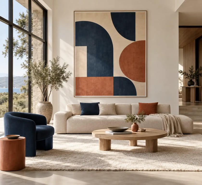 Affiche d’art contemporain abstraite dans un salon moderne