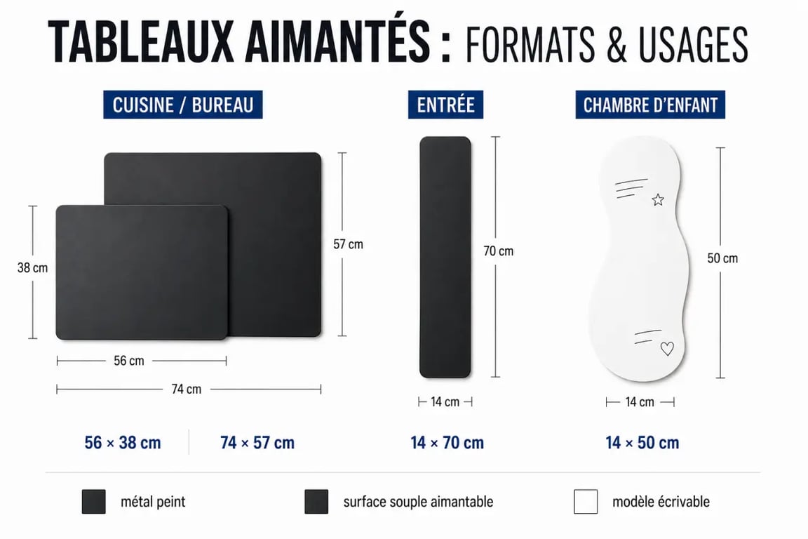Comparaison des formats de tableau aimanté décoration selon la pièce et l’usage.