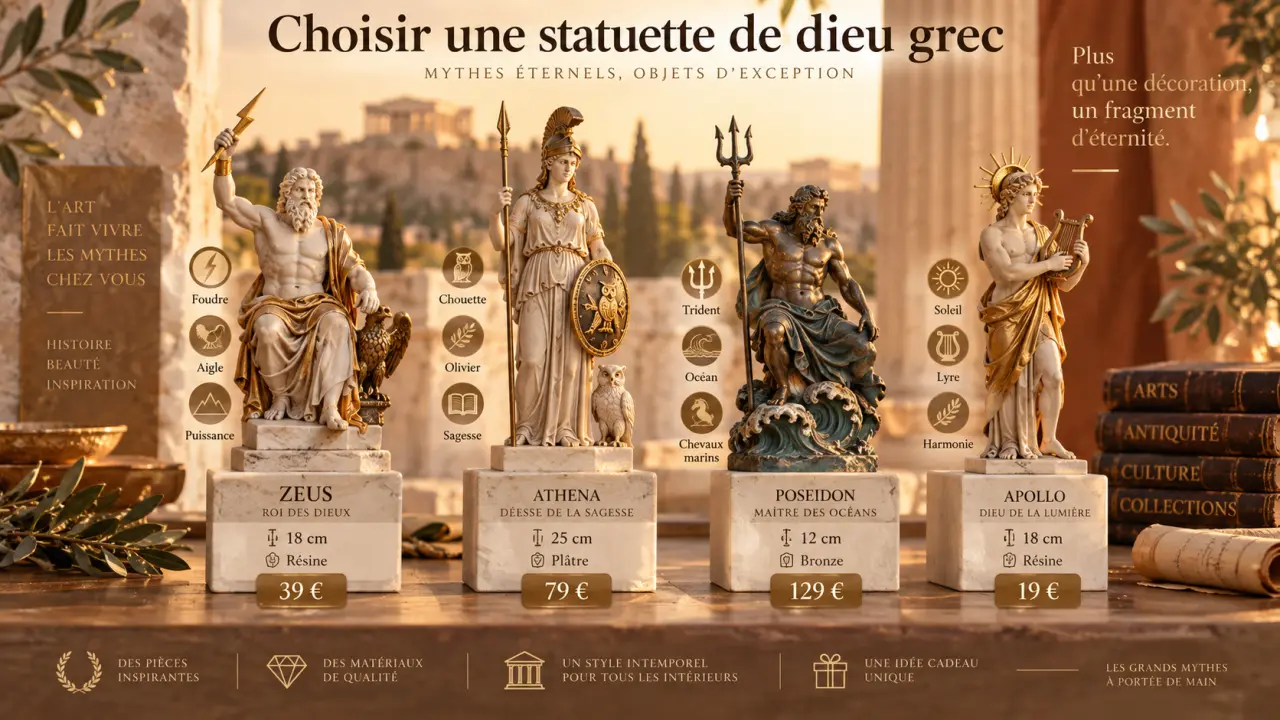 Choisir une statuette de dieu grec : symboles, formats et prix à comparer