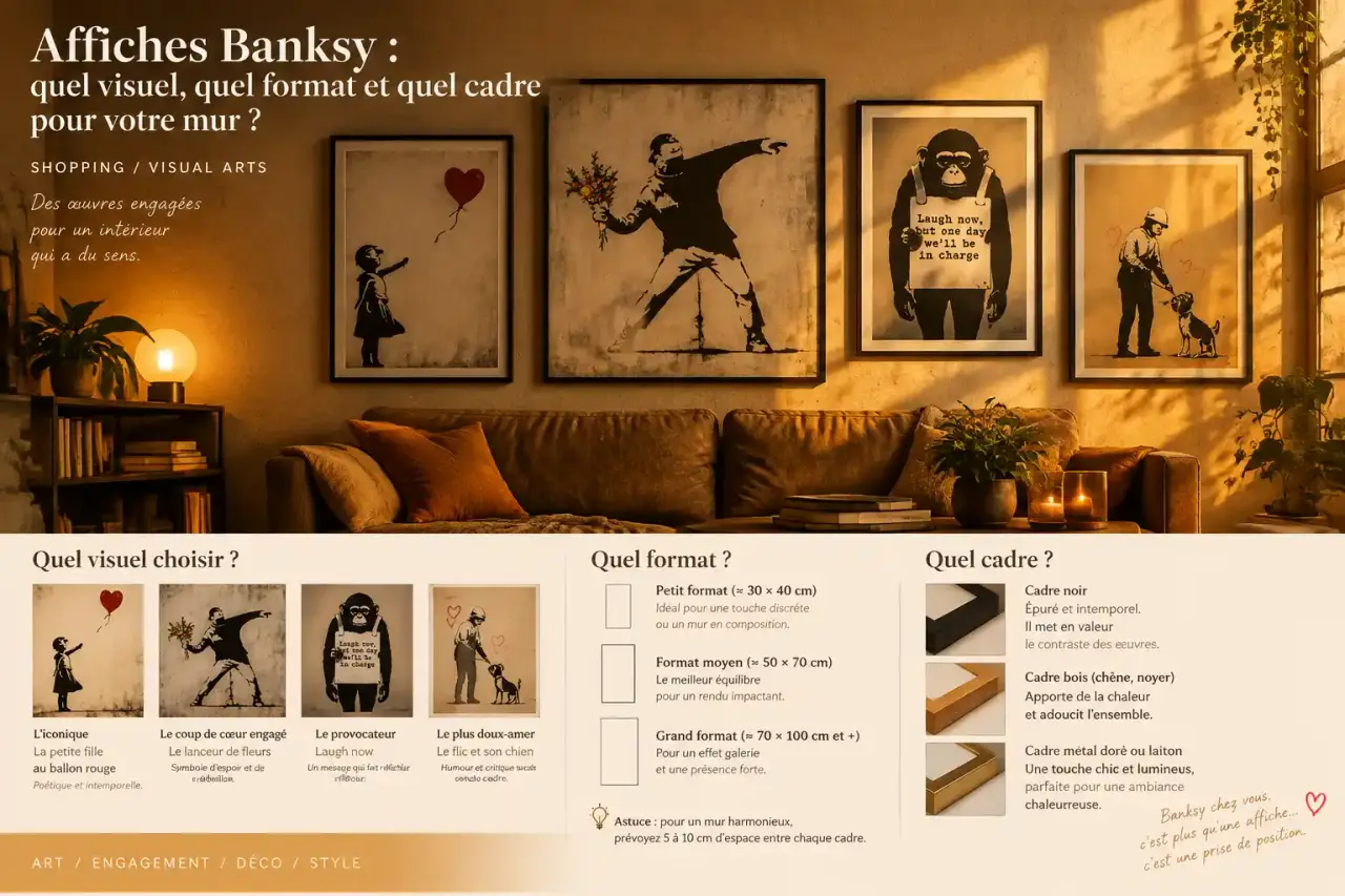 Affiches Banksy : quel visuel, quel format et quel cadre pour votre mur ?