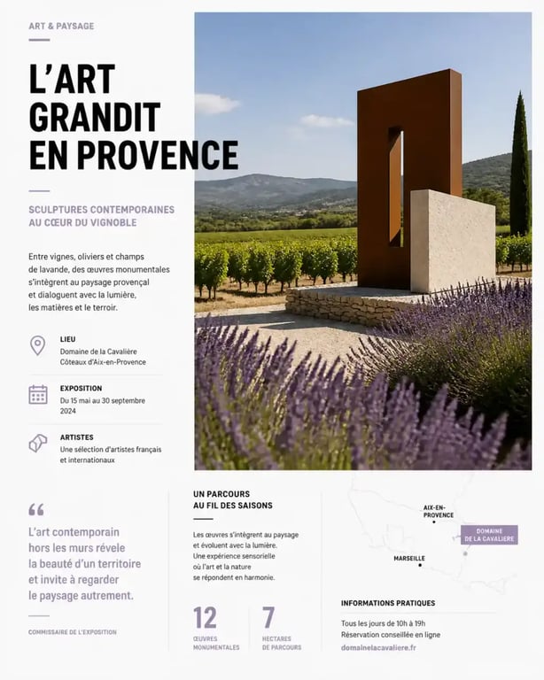 Installation d'art contemporain dans un vignoble en Provence