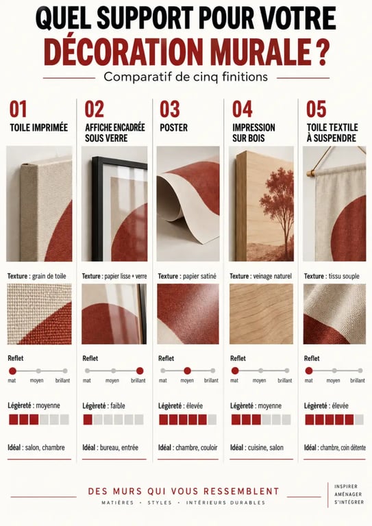 Tableau décoration mural : comparaison des supports toile, affiche, poster et bois