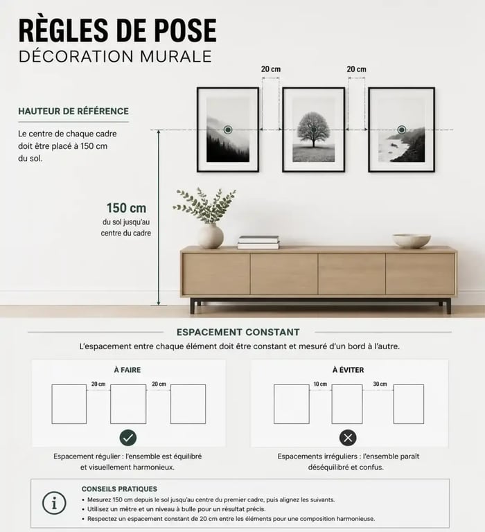Schéma des règles de pose pour une deco murale industrielle