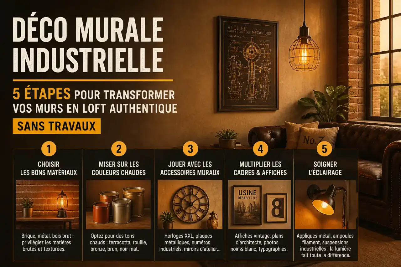 Déco murale industrielle : 5 étapes pour transformer vos murs en loft authentique sans travaux