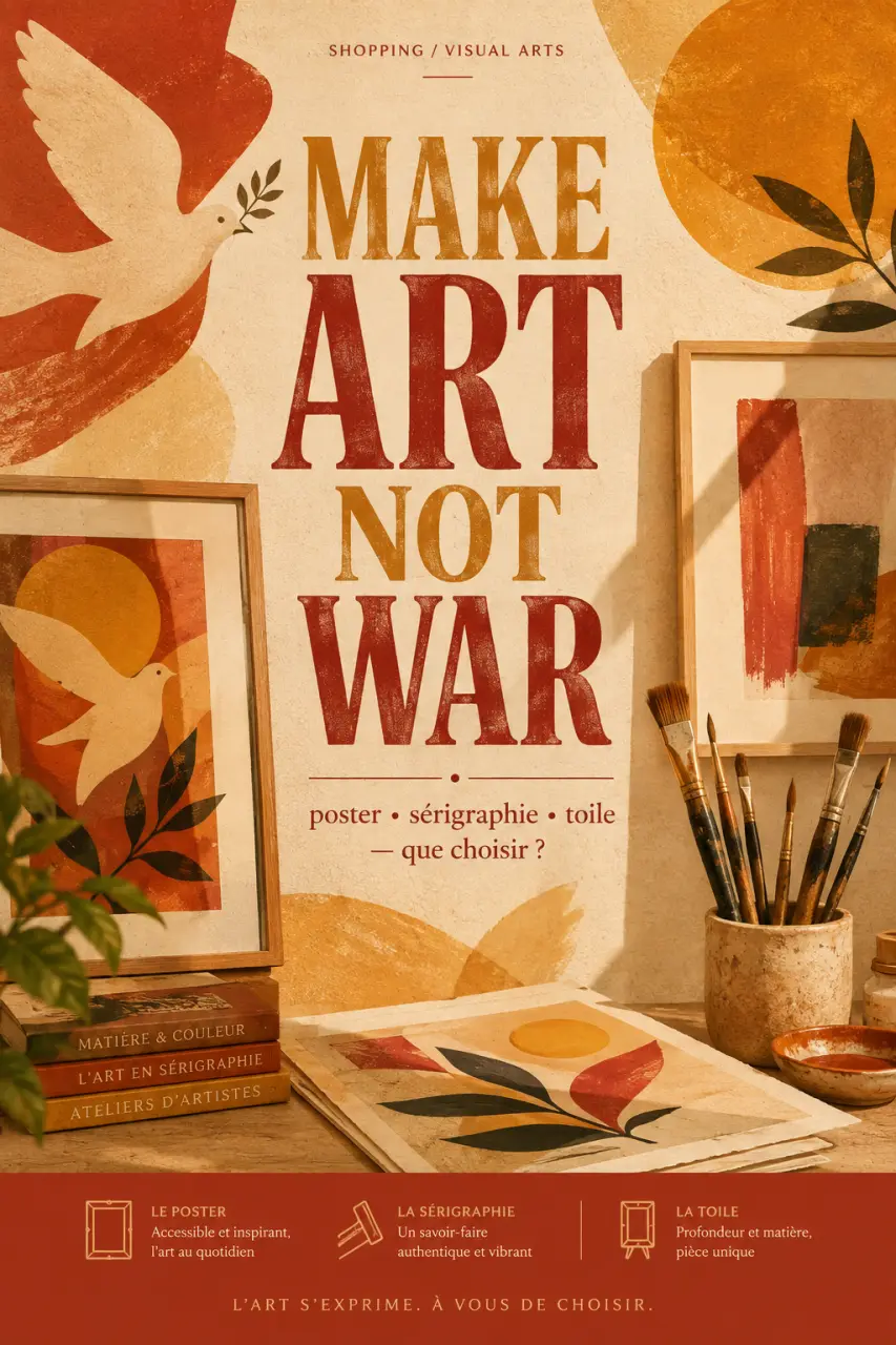 Affiche Make Art Not War : poster, sérigraphie ou toile, que choisir ?